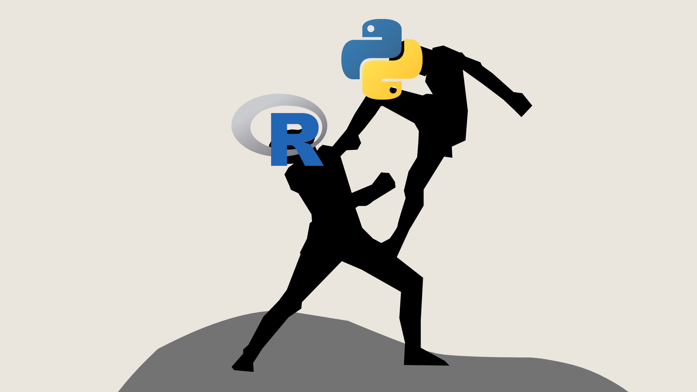 An image of python and R fighting.